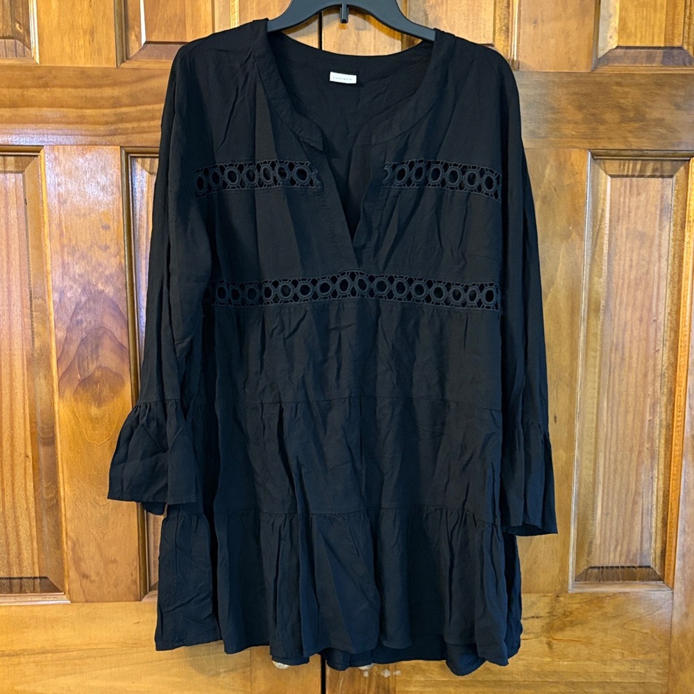 Black Mini Dress with Lace Insets - Women